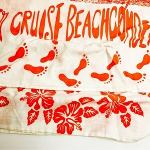 VINTAGE TIKIK Orange and White Beach Tablecloth with Floral and Footprint Design